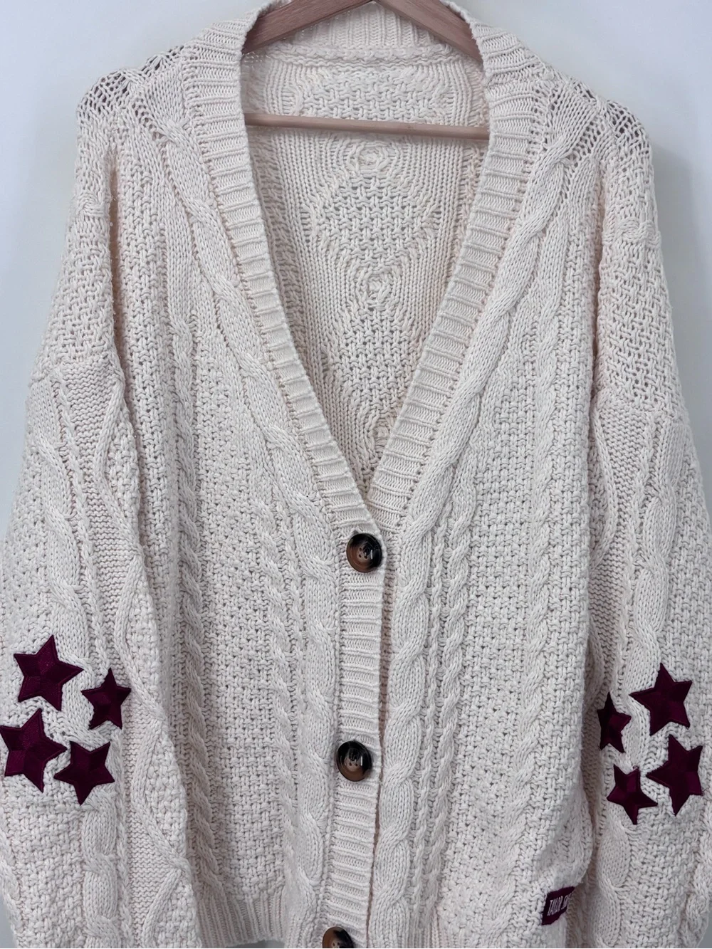 Taylor Swift Cream Cable Knit Button-Front Red star cardigan Med/ Large sweater - Picture 5 of 9